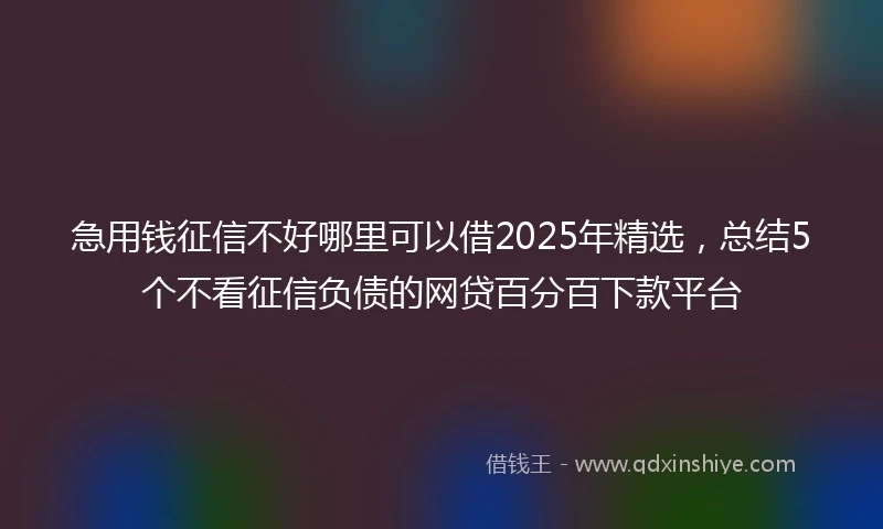 急用钱征信不好哪里可以借2025年精选，总结5个不看征信负债的网贷百分百下款平台