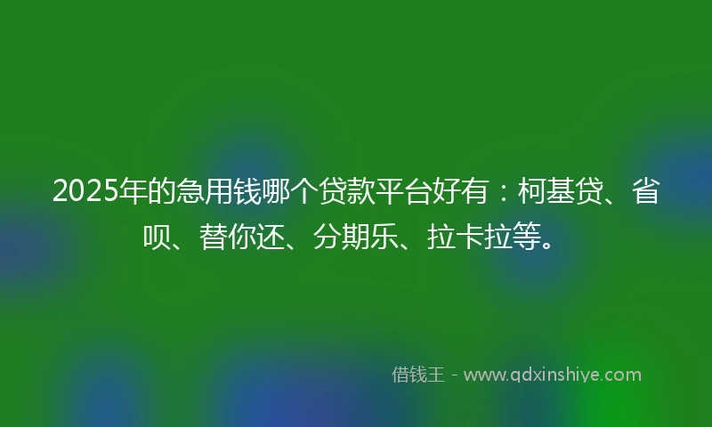 2025年的急用钱哪个贷款平台好有：柯基贷、省呗、替你还、分期乐、拉卡拉等。