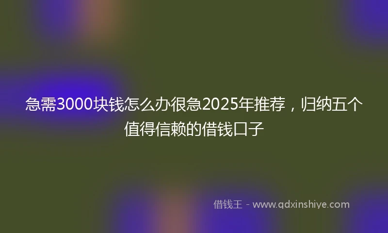 急需3000块钱怎么办很急2025年推荐，归纳五个值得信赖的借钱口子