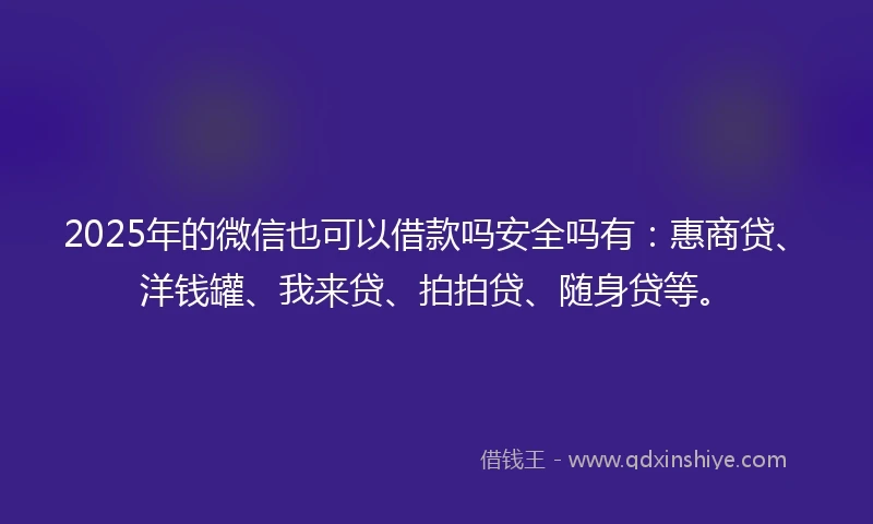 2025年的微信也可以借款吗安全吗有：惠商贷、洋钱罐、我来贷、拍拍贷、随身贷等。
