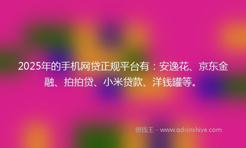 2025年的手机网贷正规平台有：安逸花、京东金融、拍拍贷、小米贷款、洋钱罐等。