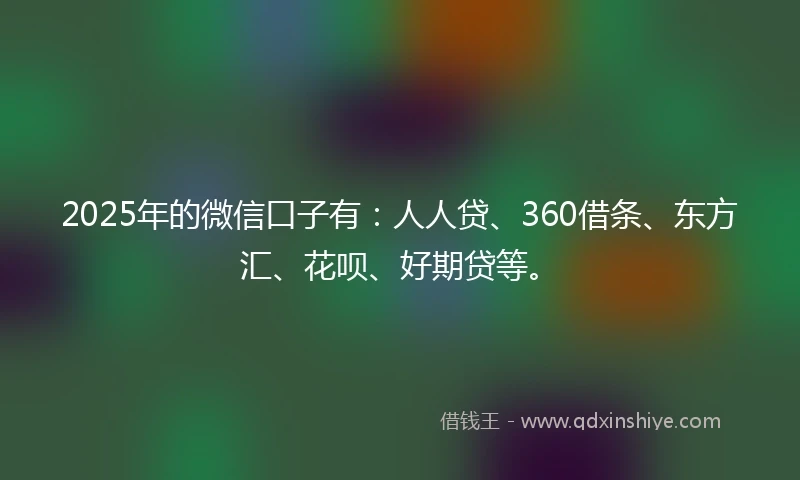 2025年的微信口子有：人人贷、360借条、东方汇、花呗、好期贷等。