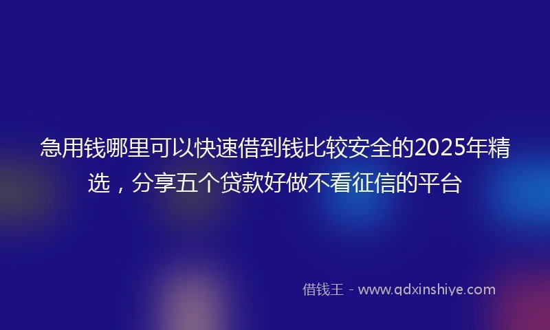 急用钱哪里可以快速借到钱比较安全的2025年精选，分享五个贷款好做不看征信的平台