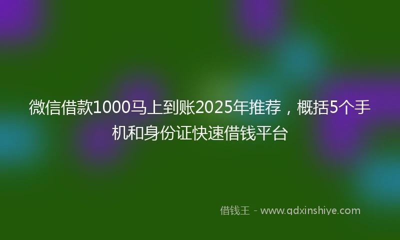 微信借款1000马上到账2025年推荐，概括5个手机和身份证快速借钱平台