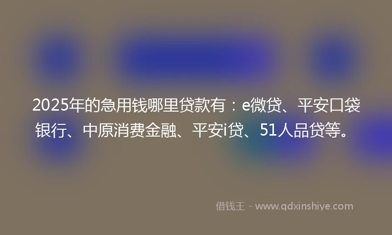 2025年的急用钱哪里贷款有：e微贷、平安口袋银行、中原消费金融、平安i贷、51人品贷等。