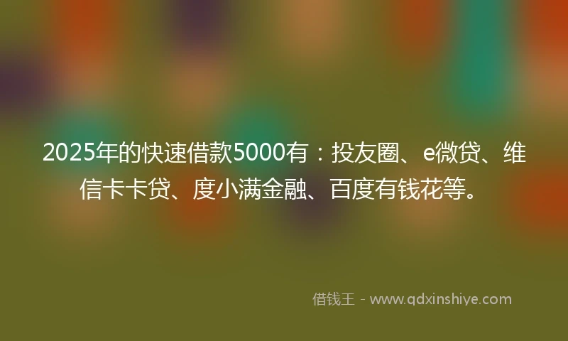 2025年的快速借款5000有：投友圈、e微贷、维信卡卡贷、度小满金融、百度有钱花等。