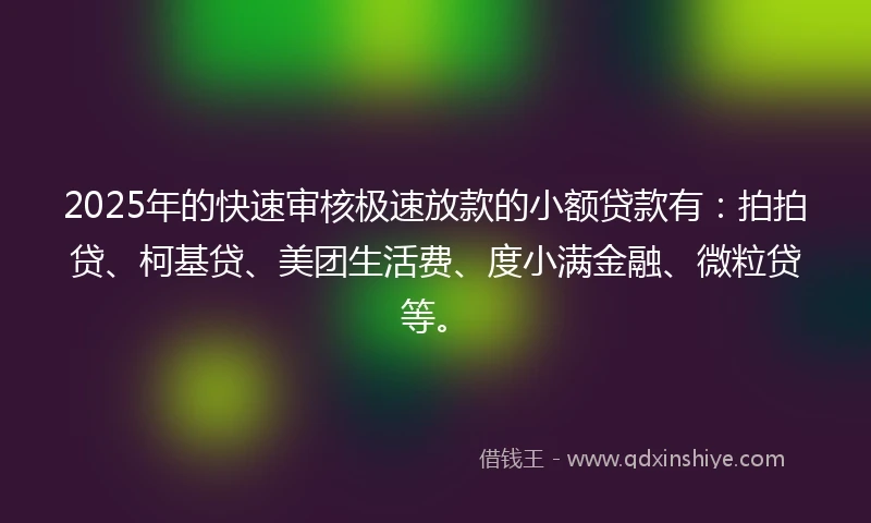 2025年的快速审核极速放款的小额贷款有：拍拍贷、柯基贷、美团生活费、度小满金融、微粒贷等。