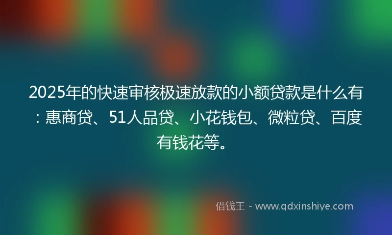 2025年的快速审核极速放款的小额贷款是什么有：惠商贷、51人品贷、小花钱包、微粒贷、百度有钱花等。