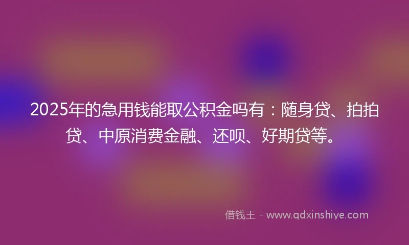 2025年的急用钱能取公积金吗有：随身贷、拍拍贷、中原消费金融、还呗、好期贷等。