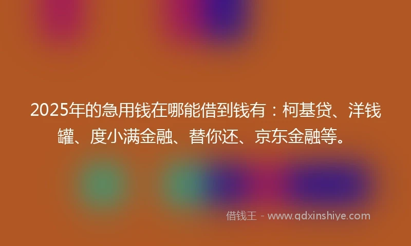 2025年的急用钱在哪能借到钱有：柯基贷、洋钱罐、度小满金融、替你还、京东金融等。