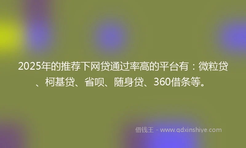 2025年的推荐下网贷通过率高的平台有：微粒贷、柯基贷、省呗、随身贷、360借条等。