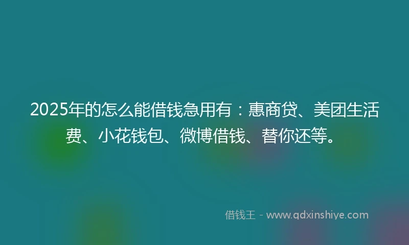 2025年的怎么能借钱急用有：惠商贷、美团生活费、小花钱包、微博借钱、替你还等。