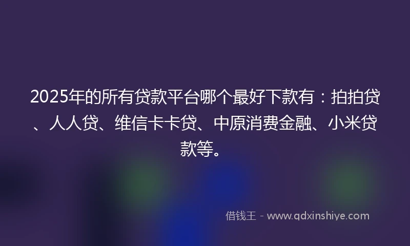 2025年的所有贷款平台哪个最好下款有：拍拍贷、人人贷、维信卡卡贷、中原消费金融、小米贷款等。