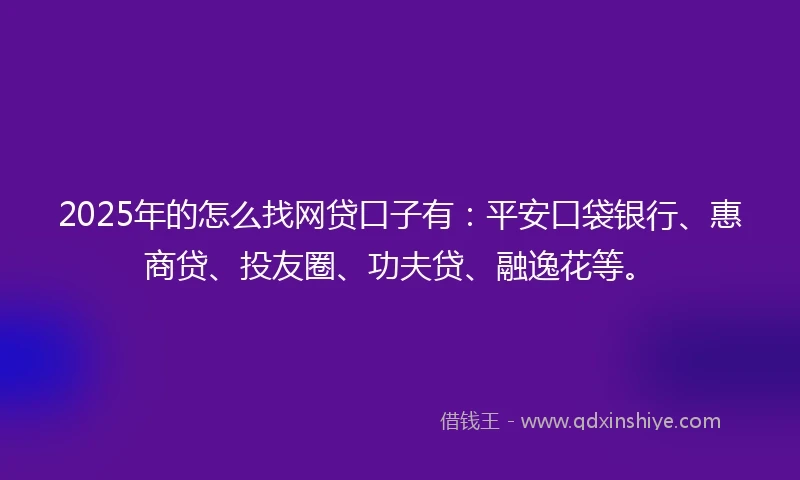 2025年的怎么找网贷口子有：平安口袋银行、惠商贷、投友圈、功夫贷、融逸花等。