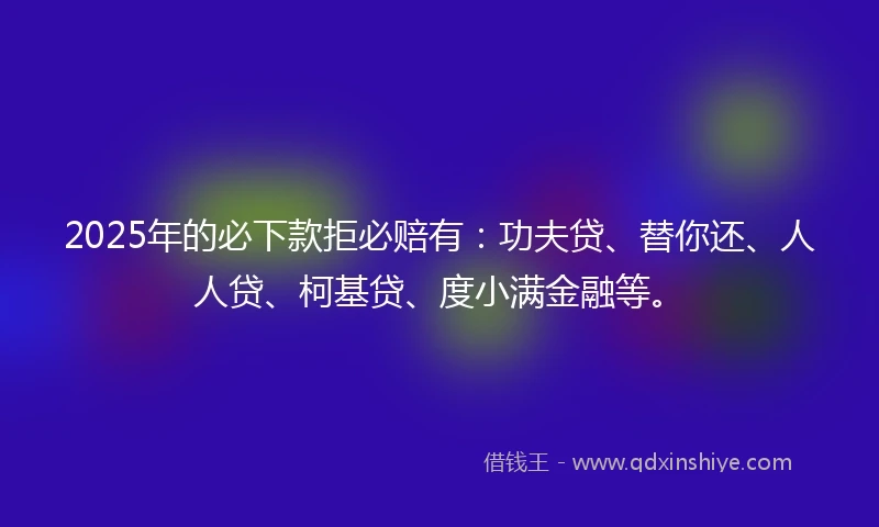 2025年的必下款拒必赔有：功夫贷、替你还、人人贷、柯基贷、度小满金融等。