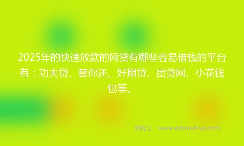 2025年的快速放款的网贷有哪些容易借钱的平台有：功夫贷、替你还、好期贷、团贷网、小花钱包等。