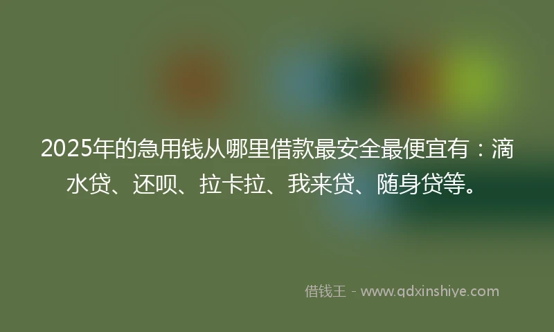 2025年的急用钱从哪里借款最安全最便宜有：滴水贷、还呗、拉卡拉、我来贷、随身贷等。
