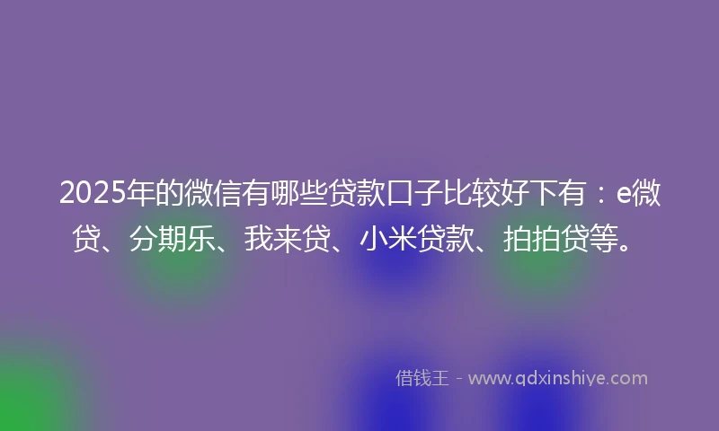 2025年的微信有哪些贷款口子比较好下有：e微贷、分期乐、我来贷、小米贷款、拍拍贷等。
