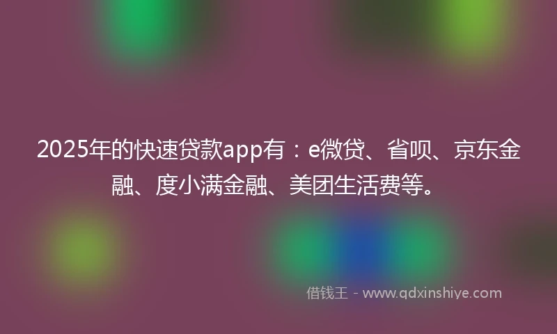 2025年的快速贷款app有：e微贷、省呗、京东金融、度小满金融、美团生活费等。