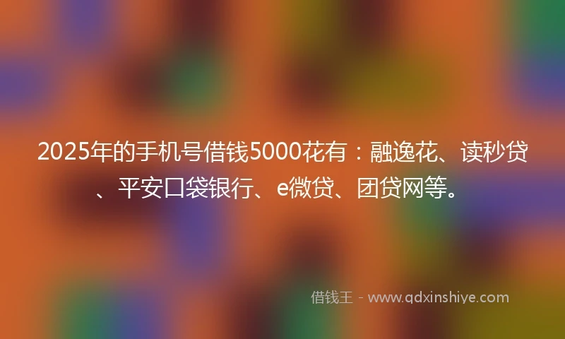 2025年的手机号借钱5000花有：融逸花、读秒贷、平安口袋银行、e微贷、团贷网等。