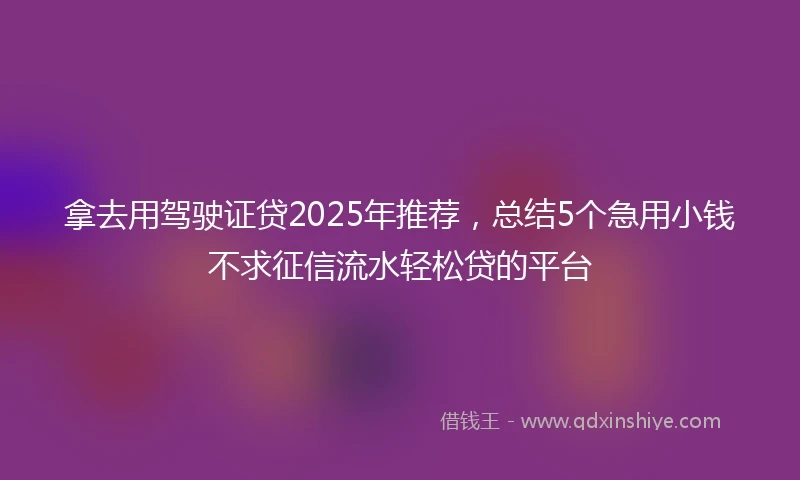拿去用驾驶证贷2025年推荐，总结5个急用小钱不求征信流水轻松贷的平台