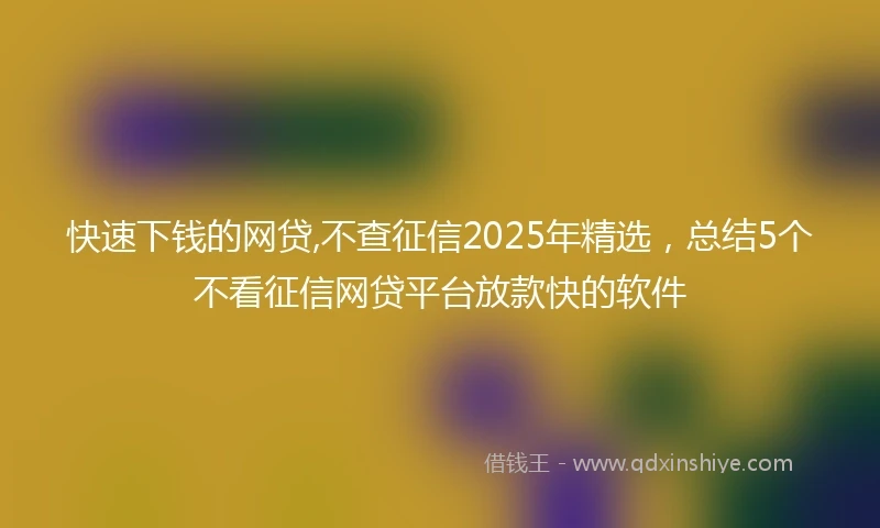 快速下钱的网贷,不查征信2025年精选，总结5个不看征信网贷平台放款快的软件