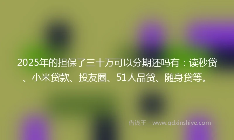 2025年的担保了三十万可以分期还吗有：读秒贷、小米贷款、投友圈、51人品贷、随身贷等。