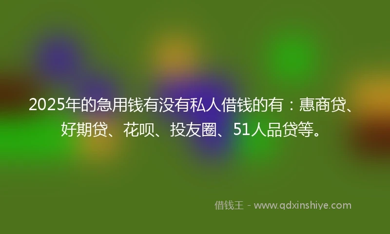 2025年的急用钱有没有私人借钱的有：惠商贷、好期贷、花呗、投友圈、51人品贷等。