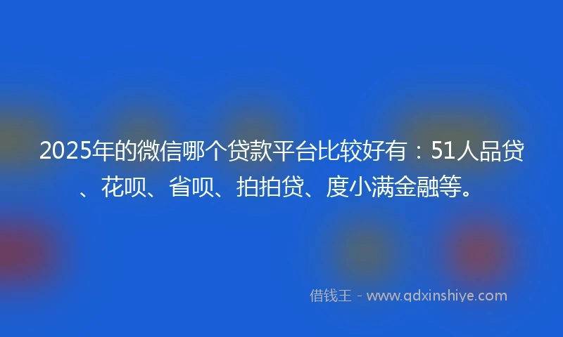 2025年的微信哪个贷款平台比较好有：51人品贷、花呗、省呗、拍拍贷、度小满金融等。