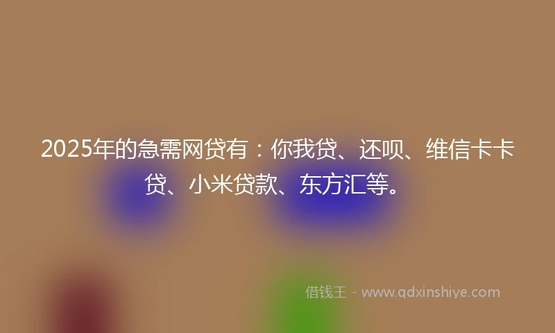 2025年的急需网贷有：你我贷、还呗、维信卡卡贷、小米贷款、东方汇等。