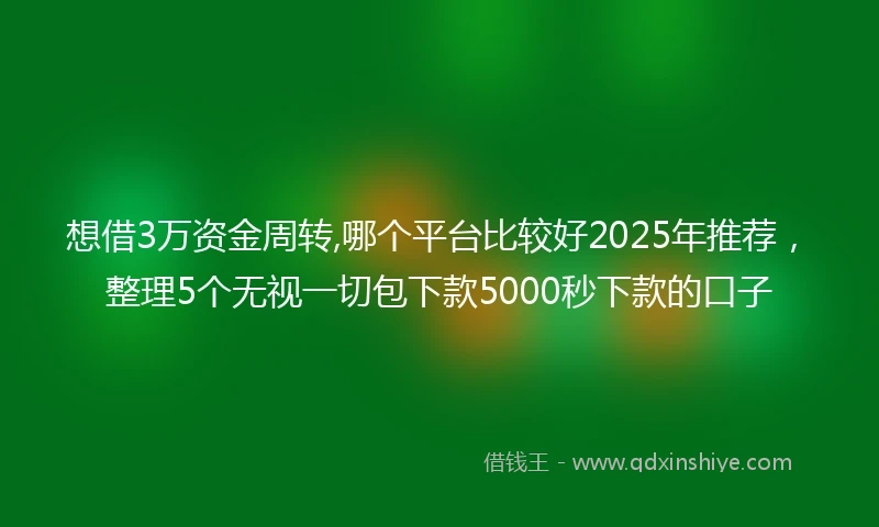 想借3万资金周转,哪个平台比较好2025年推荐，整理5个无视一切包下款5000秒下款的口子