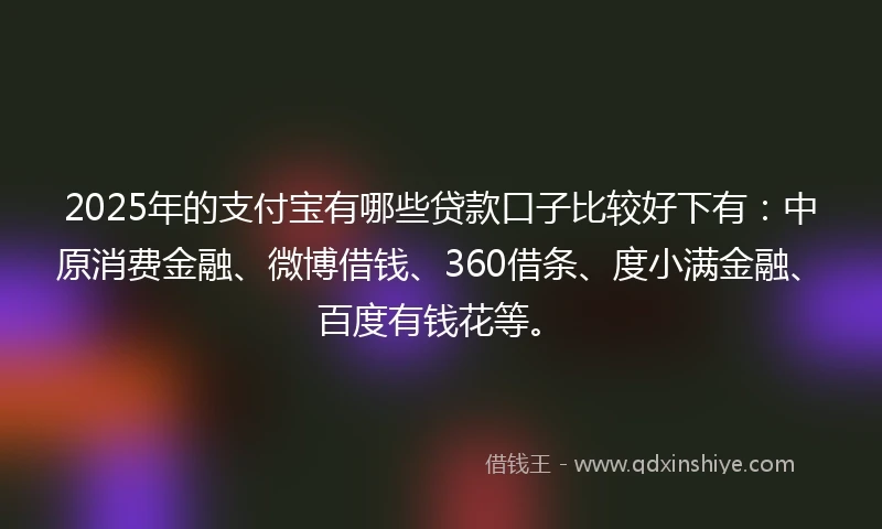 2025年的支付宝有哪些贷款口子比较好下有：中原消费金融、微博借钱、360借条、度小满金融、百度有钱花等。