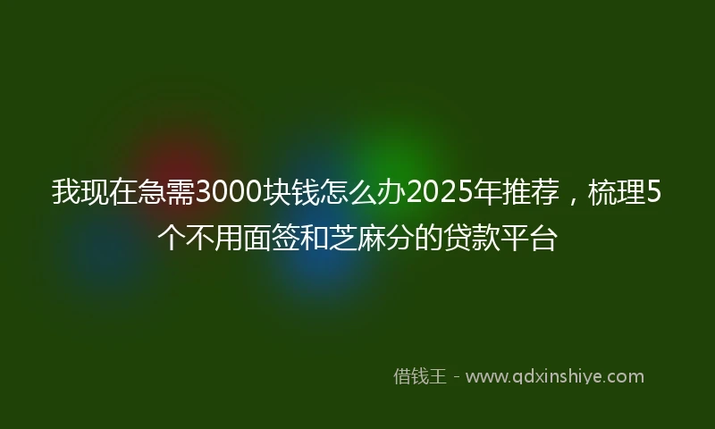 我现在急需3000块钱怎么办2025年推荐，梳理5个不用面签和芝麻分的贷款平台