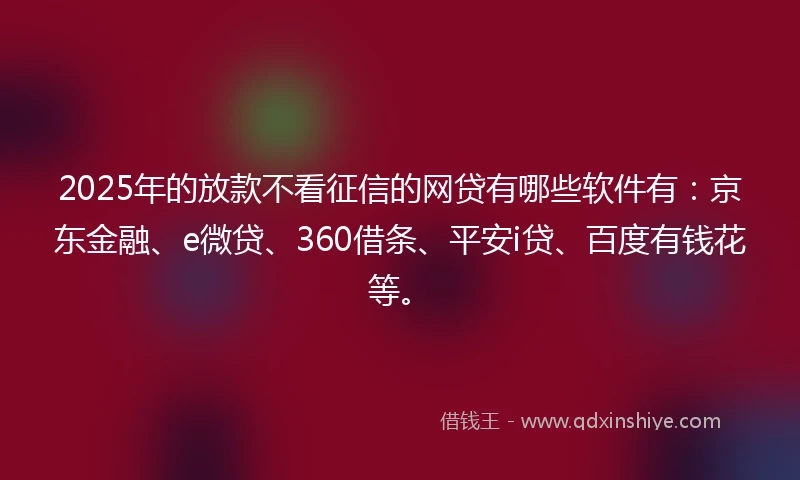 2025年的放款不看征信的网贷有哪些软件有：京东金融、e微贷、360借条、平安i贷、百度有钱花等。
