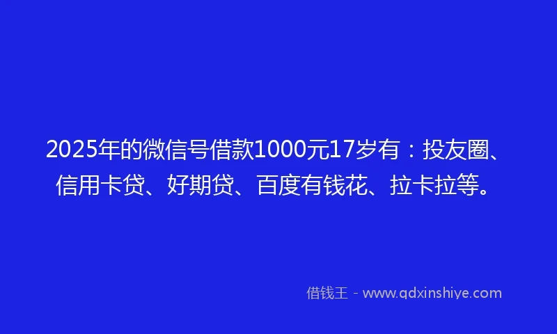 2025年的微信号借款1000元17岁有:投友圈、信用卡贷、好期贷、百度有钱花、拉卡拉等。