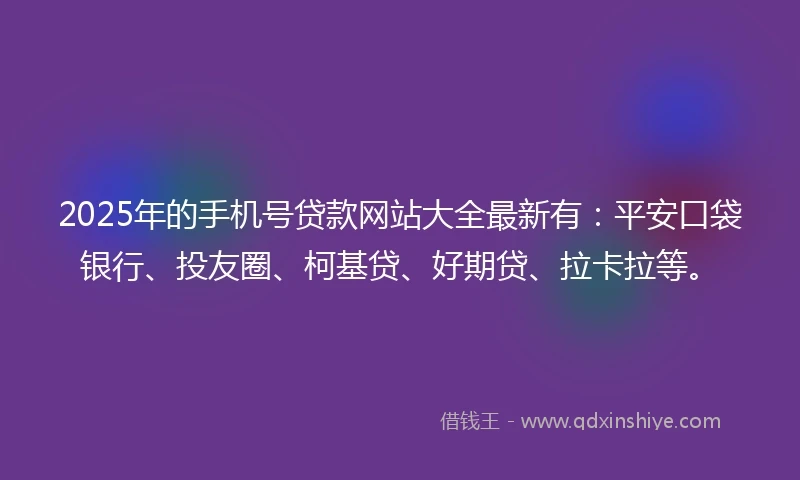 2025年的手机号贷款网站大全最新有：平安口袋银行、投友圈、柯基贷、好期贷、拉卡拉等。