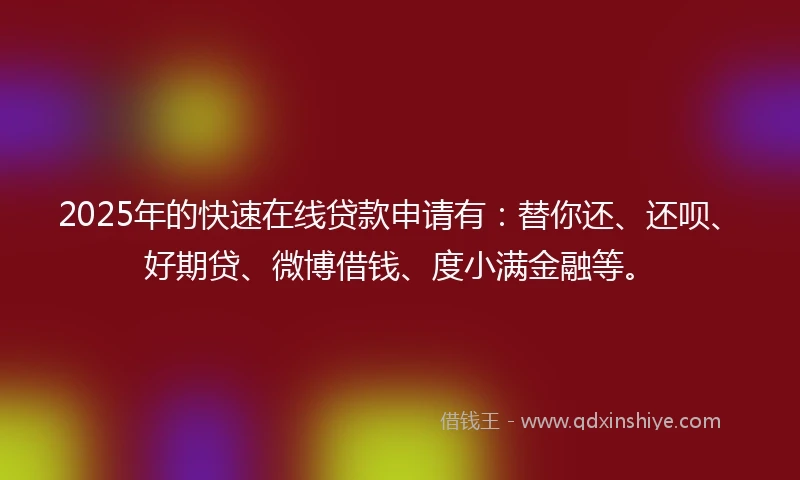 2025年的快速在线贷款申请有：替你还、还呗、好期贷、微博借钱、度小满金融等。