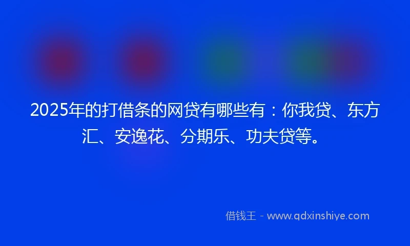 2025年的打借条的网贷有哪些有：你我贷、东方汇、安逸花、分期乐、功夫贷等。