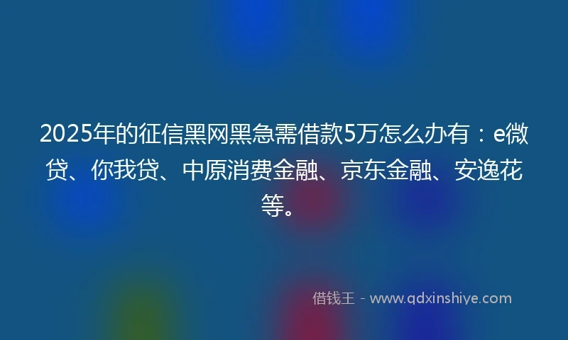 2025年的征信黑网黑急需借款5万怎么办有：e微贷、你我贷、中原消费金融、京东金融、安逸花等。