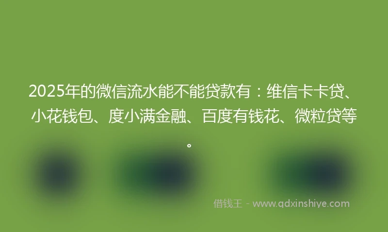 2025年的微信流水能不能贷款有:维信卡卡贷、小花钱包、度小满金融、百度有钱花、微粒贷等。