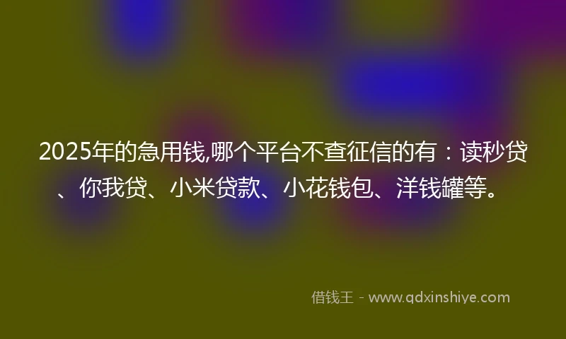 2025年的急用钱,哪个平台不查征信的有：读秒贷、你我贷、小米贷款、小花钱包、洋钱罐等。