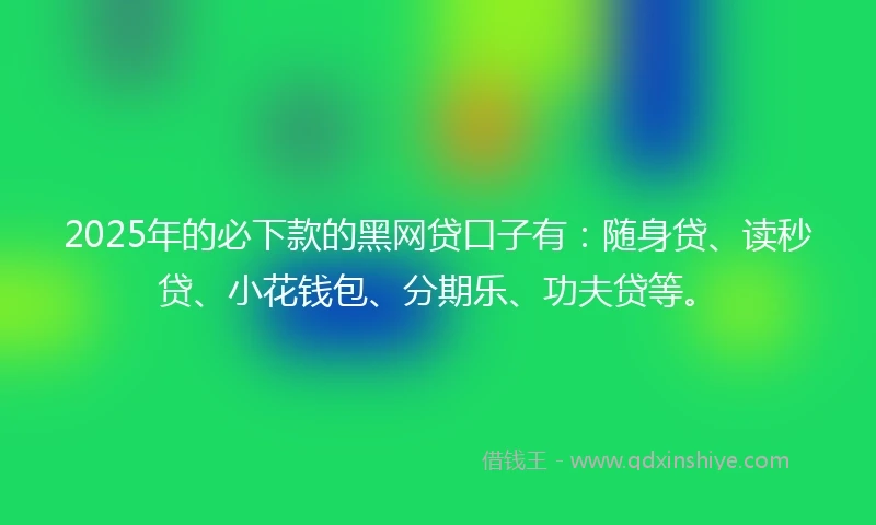 2025年的必下款的黑网贷口子有：随身贷、读秒贷、小花钱包、分期乐、功夫贷等。