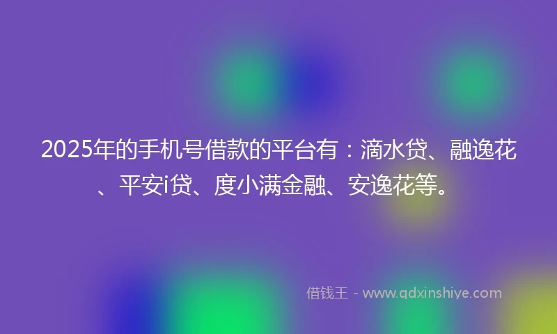 2025年的手机号借款的平台有：滴水贷、融逸花、平安i贷、度小满金融、安逸花等。