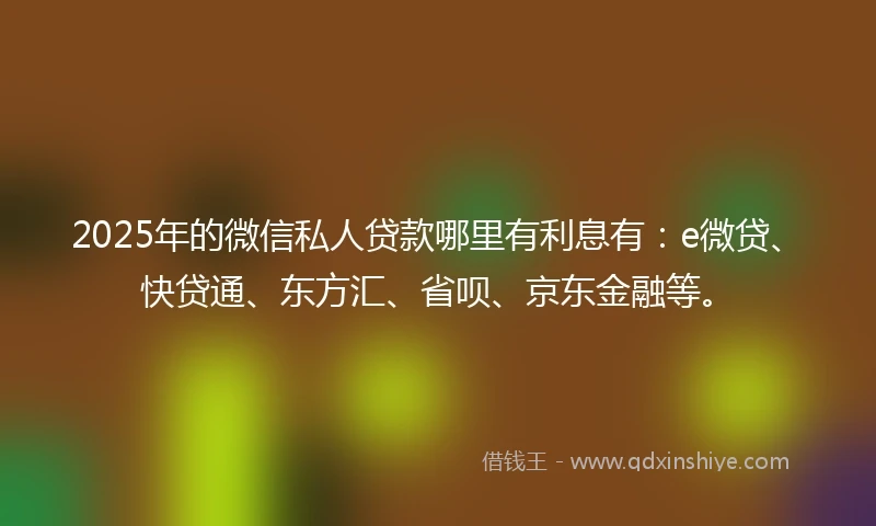 2025年的微信私人贷款哪里有利息有：e微贷、快贷通、东方汇、省呗、京东金融等。