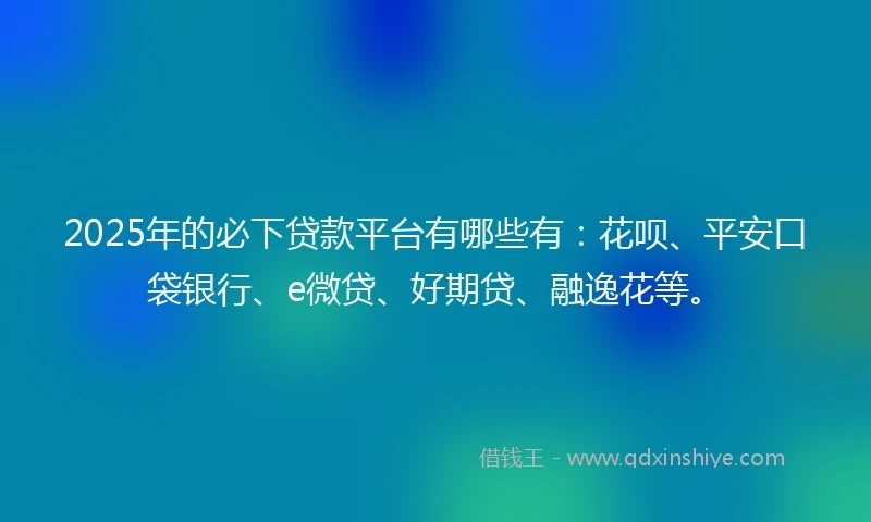 2025年的必下贷款平台有哪些有：花呗、平安口袋银行、e微贷、好期贷、融逸花等。