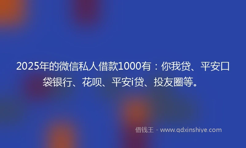 2025年的微信私人借款1000有：你我贷、平安口袋银行、花呗、平安i贷、投友圈等。