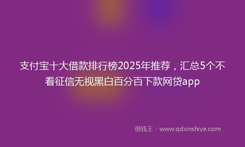 支付宝十大借款排行榜2025年推荐，汇总5个不看征信无视黑白百分百下款网贷app