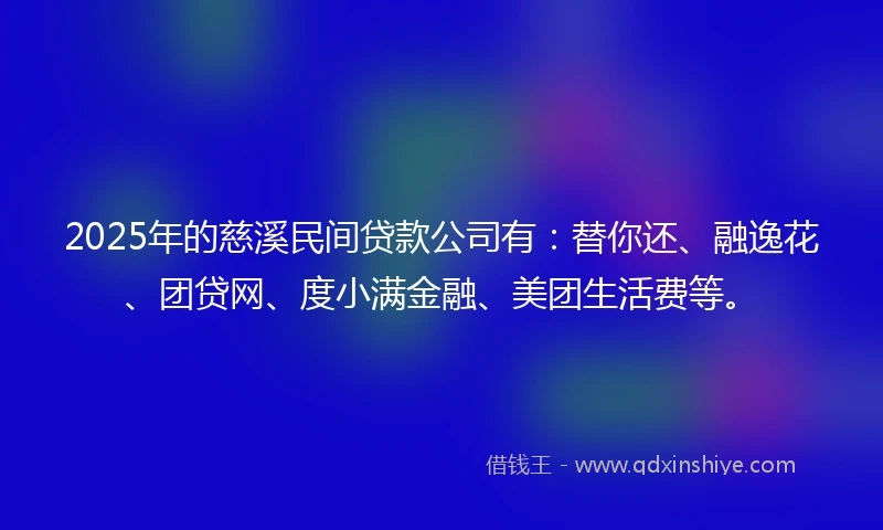 2025年的慈溪民间贷款公司有：替你还、融逸花、团贷网、度小满金融、美团生活费等。