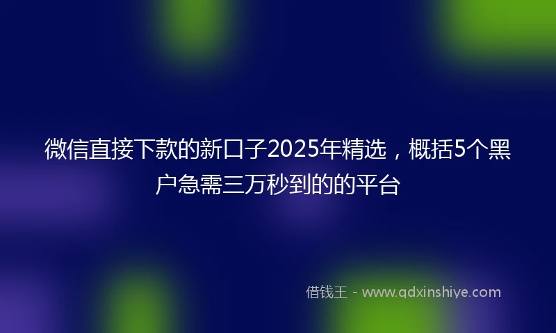 微信直接下款的新口子2025年精选，概括5个黑户急需三万秒到的的平台