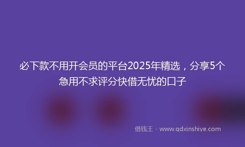 必下款不用开会员的平台2025年精选，分享5个急用不求评分快借无忧的口子